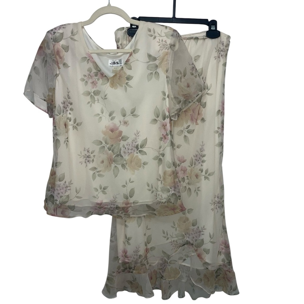 Vintage J.B.S. Floral 2 Piece Set| Skirt and Blouse Fairycore Bridal Womens XL